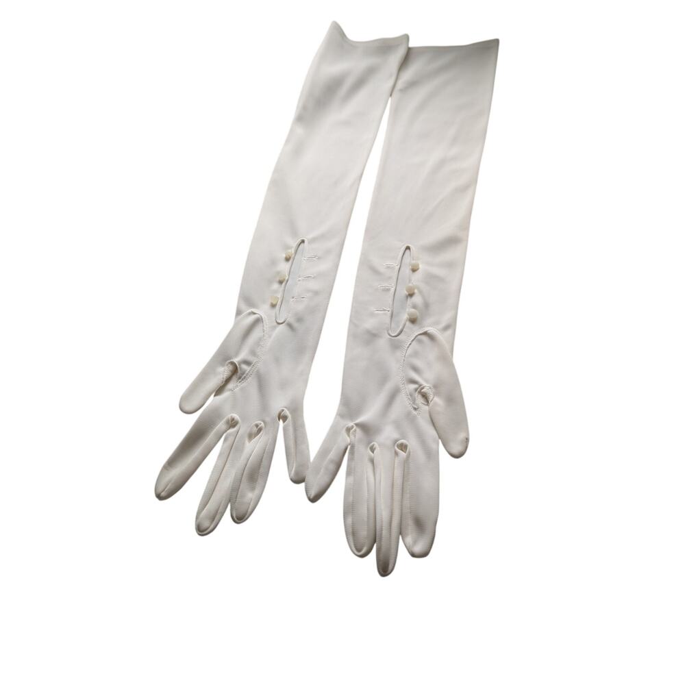 Vtge Finale White "Self-Stretch" Nylon Opera Gloves – 23" Mousquetaire  60's EVC
